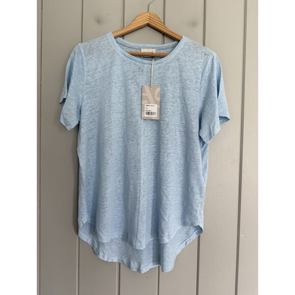 NWT Wrap London 100% Linen T-Shirt Top 10 Aqua Blue Short Sleeves Scoop NEW - Picture 1 of 5